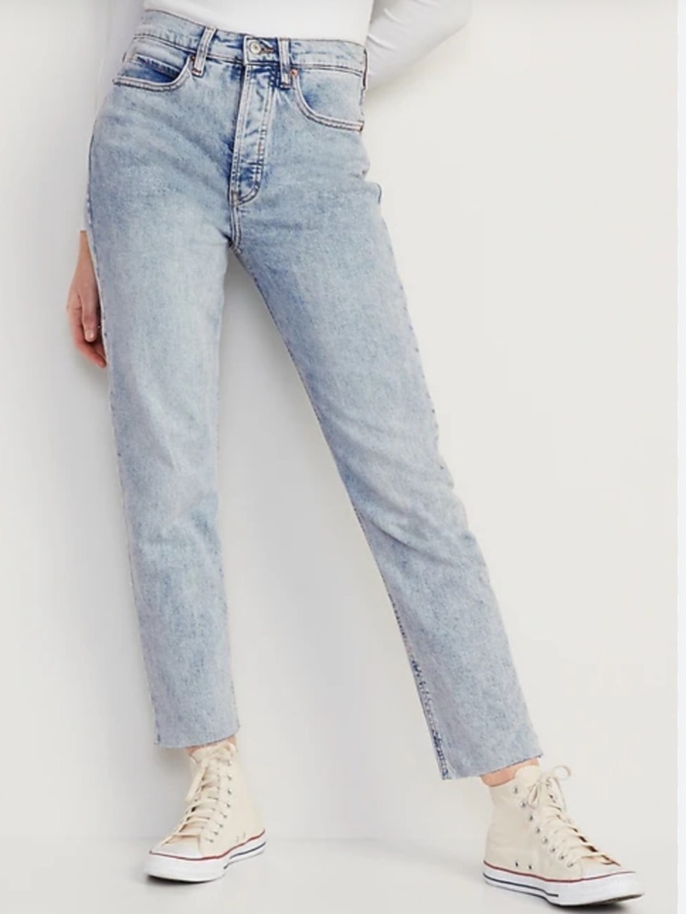OLD NAVY Light Blue Straight-Leg High-Rise RAW HEM JEANS 👖